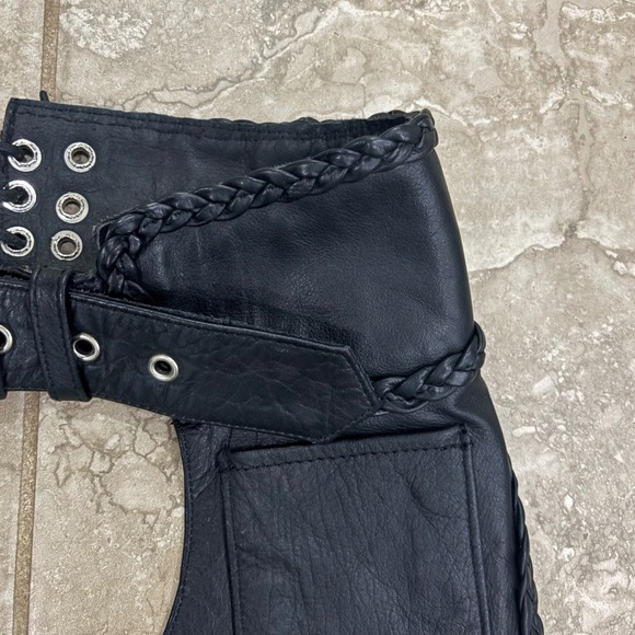 Vintage Hot Leathers Motorcycle Chaps Braided Trim Biker Womens Sz XS - Picture 8 of 9